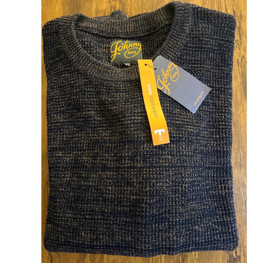 Johnny Bigg Mens 4XLT Navy Marled Cotton Crew Neck Long Sleeve Tall Sweater NEW
